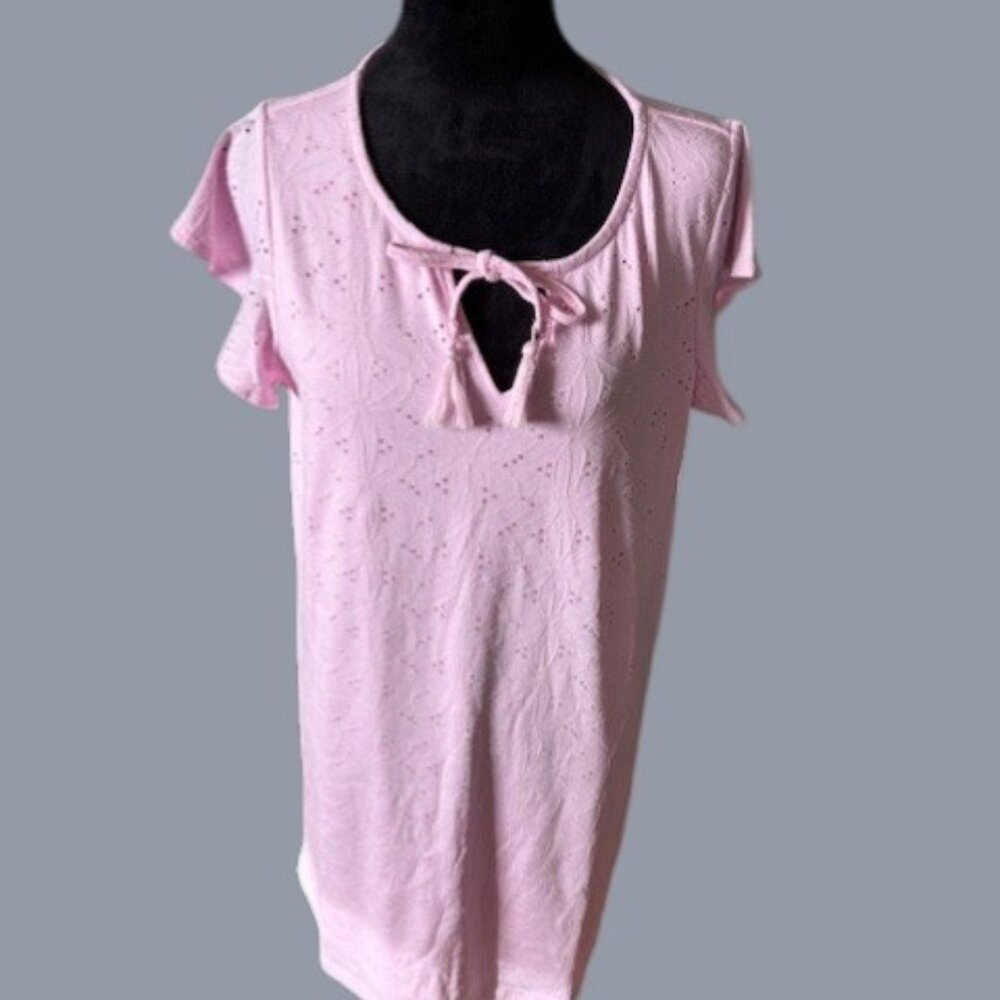 Stella Parker Calm Pink Eyelet Flutter Sleeve Dress NWT Med